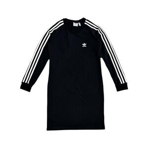 Adidas Originals Girls Black 3-Stripe Trefoil Long Sleeve T-Shirt Dress M 11-12Y